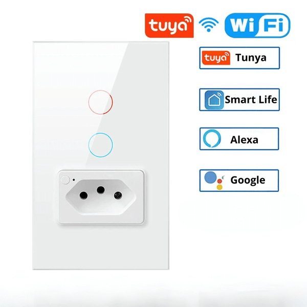 Interruptor c/ Tomada Smart Wi-Touch e Comando de Voz Tuya - Compatível com Alexa e Google Home