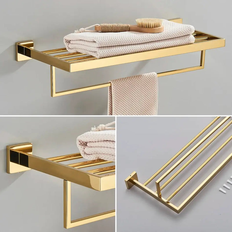 Acessórios Para Banheiro Luxury Gold Brilhante Em Aço Inoxidável