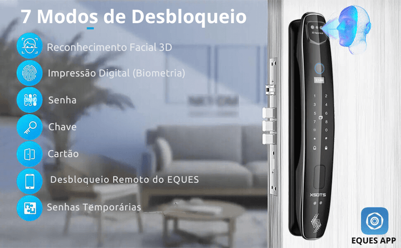 Fechadura Eletrônica Inteligente Reconhecimento Facial 3D Biométrica WiFi Digital - APP Eques