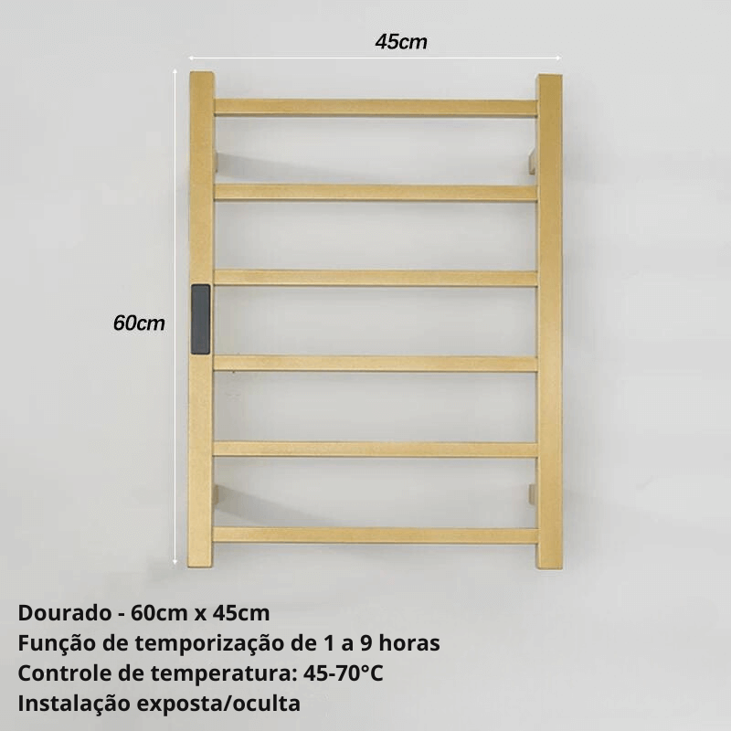 Toalheiro Térmico Elegance Aço Inoxidável Display Digital Fiação Oculta/Exposta Dourado