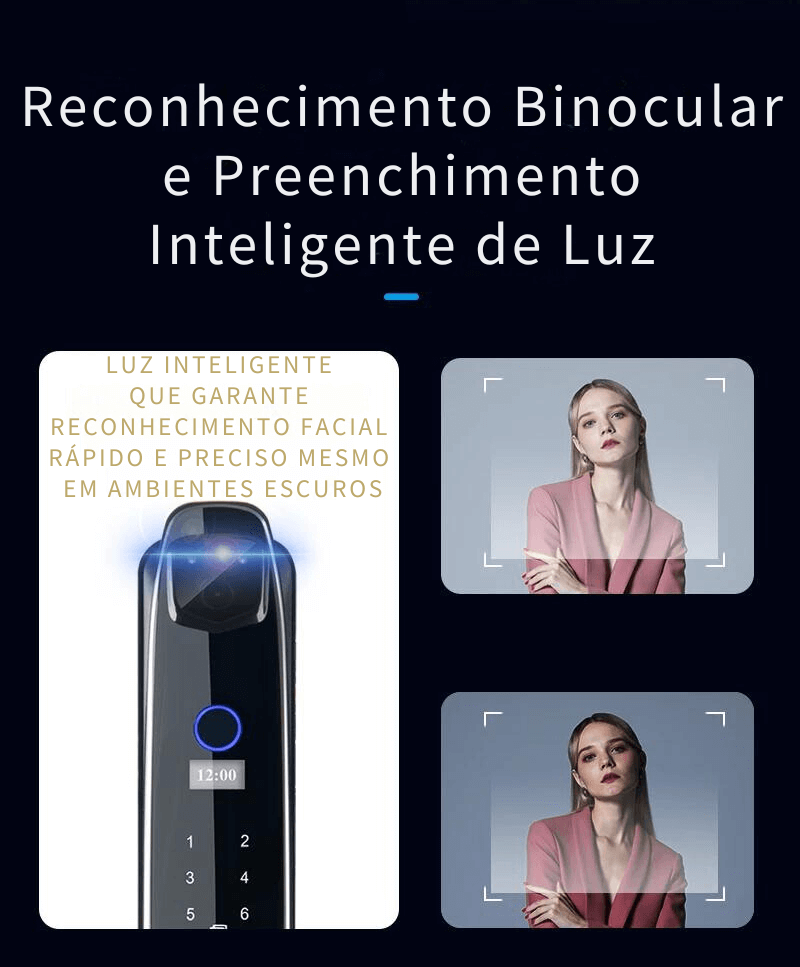 Fechadura Eletrônica Inteligente Reconhecimento Facial 3D Biométrica WiFi Digital - APP Eques