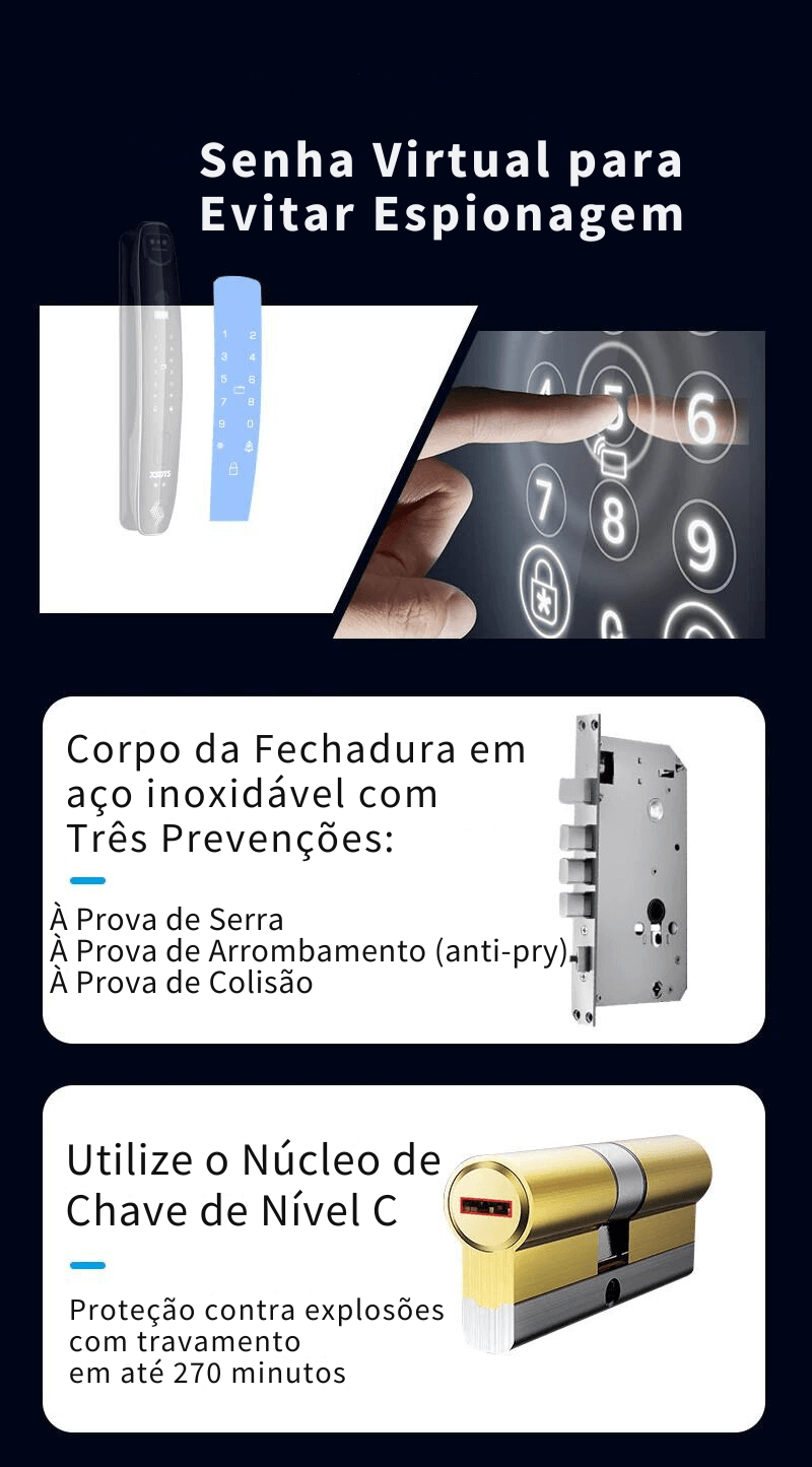 Fechadura Eletrônica Inteligente Reconhecimento Facial 3D Biométrica WiFi Digital - APP Eques