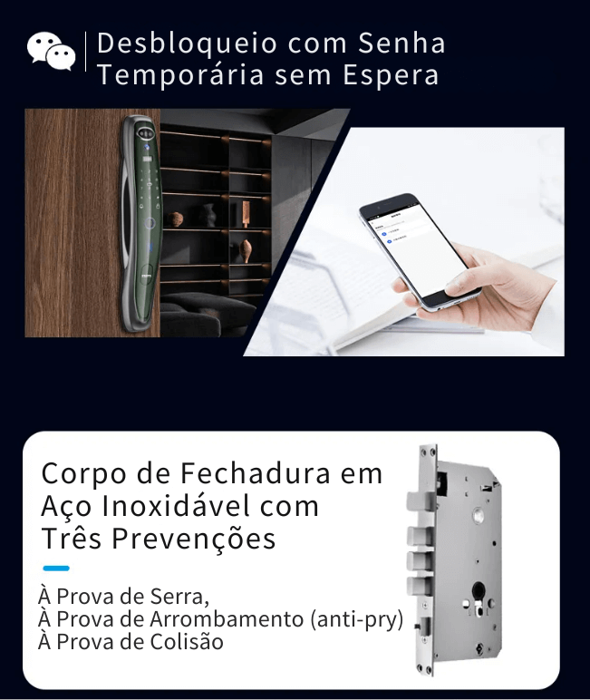 Fechadura Eletronica Inteligente Com Reconhecimento Facial 3D Tuya Smart Biométrica