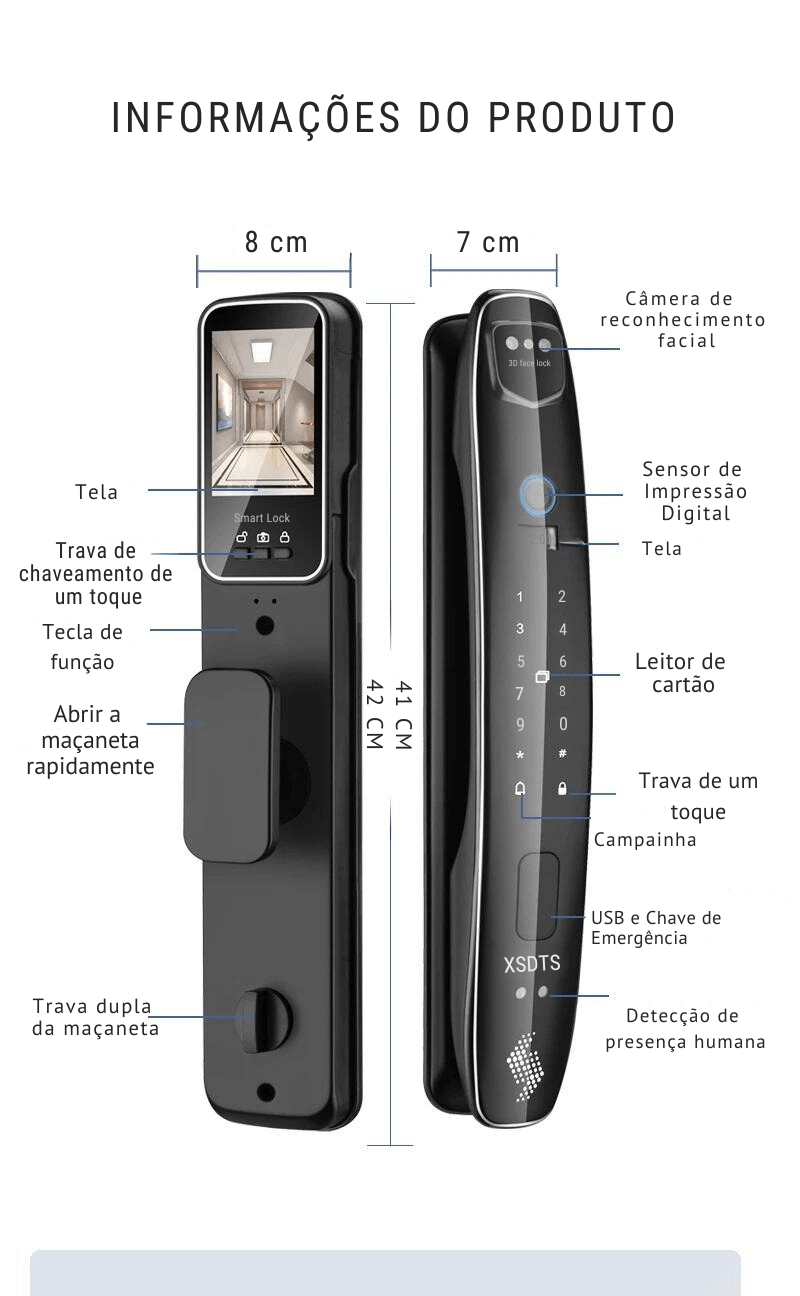 Fechadura Eletrônica Inteligente Reconhecimento Facial 3D Biométrica WiFi Digital - APP Eques