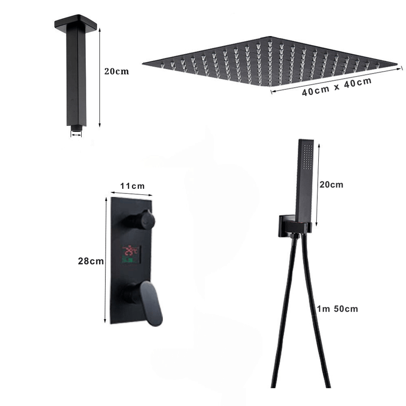 Chuveiro de Teto / Parede RainFall Monocomando Display Digital e Termostato Kit Completo