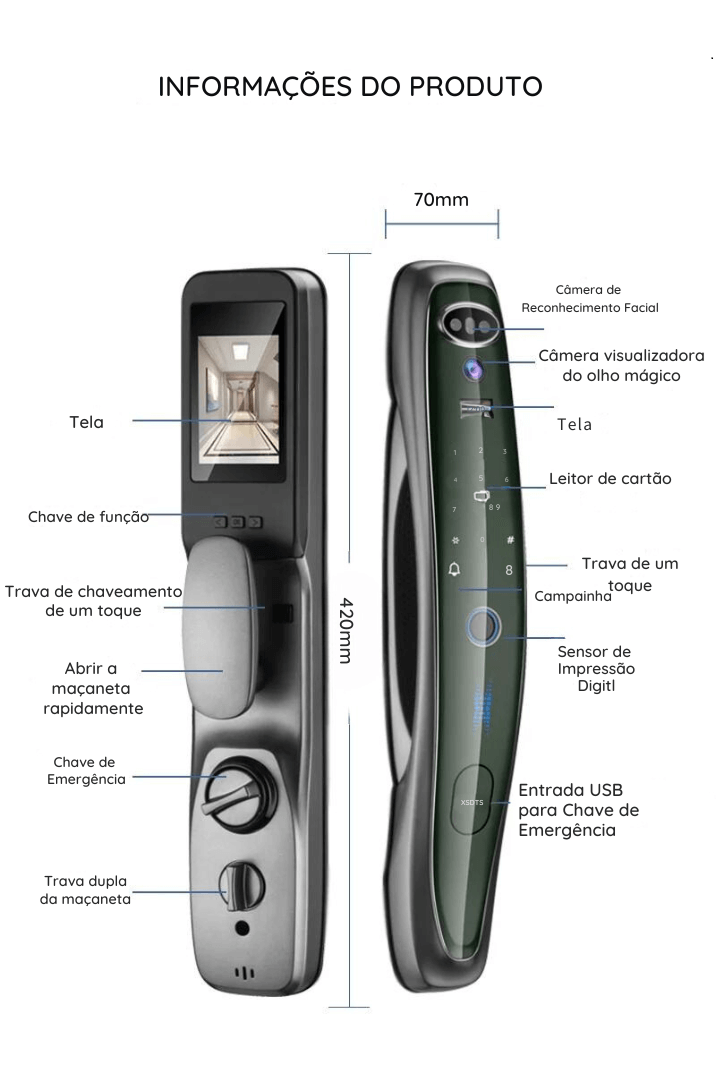 Fechadura Eletronica Inteligente Com Reconhecimento Facial 3D Tuya Smart Biométrica