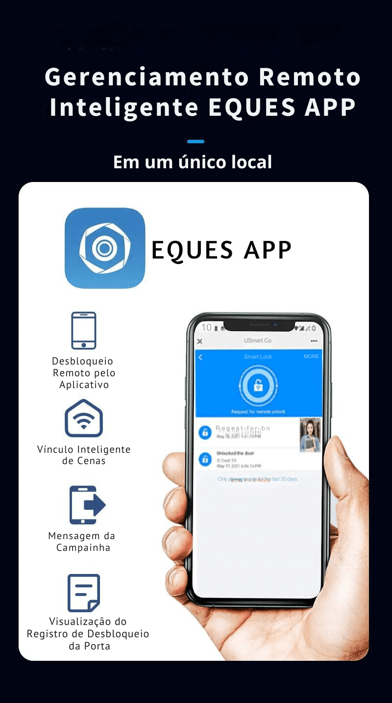Fechadura Eletrônica Inteligente Reconhecimento Facial 3D Biométrica WiFi Digital - APP Eques