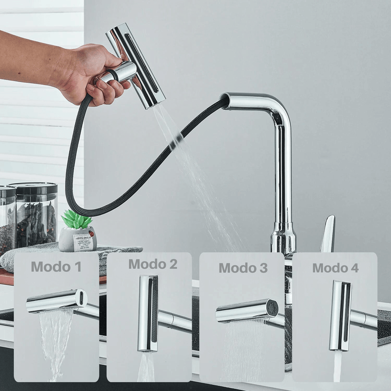 Torneira de Cozinha EleganceFlow - Rotação 360°  Ducha Extensível, Quente e Fria