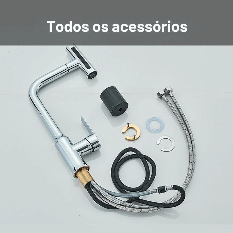 Torneira de Cozinha EleganceFlow - Rotação 360°  Ducha Extensível, Quente e Fria