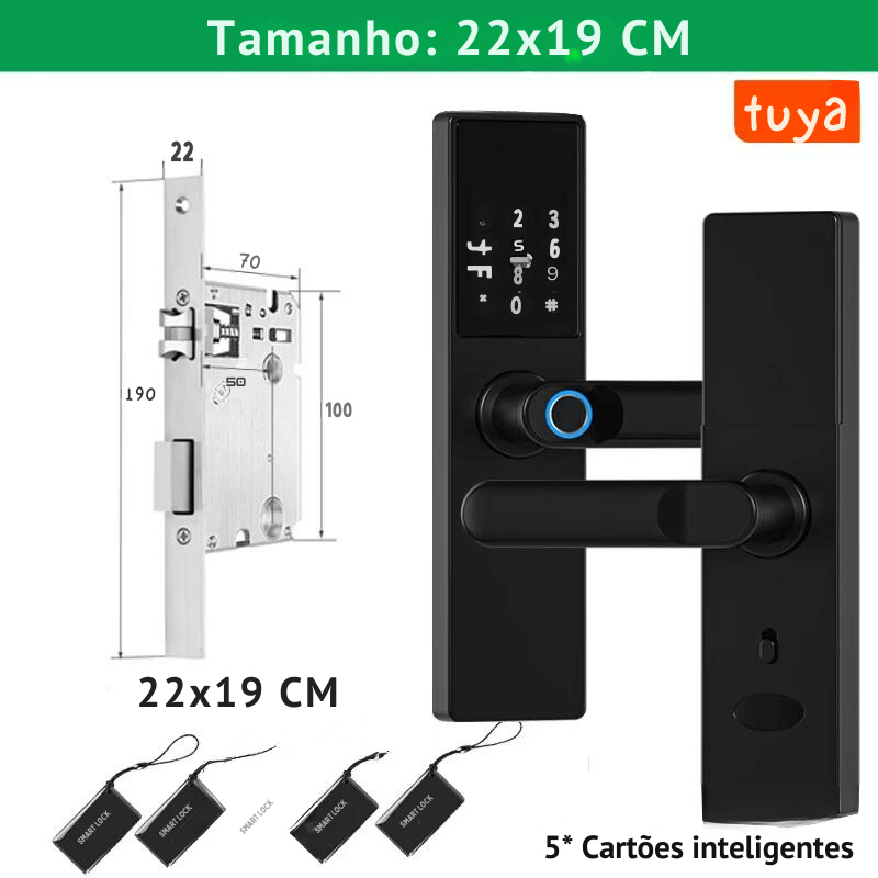 Fechadura Eletrônica Inteligente Digital Smart Tuya com Biometria, Wi-Fi