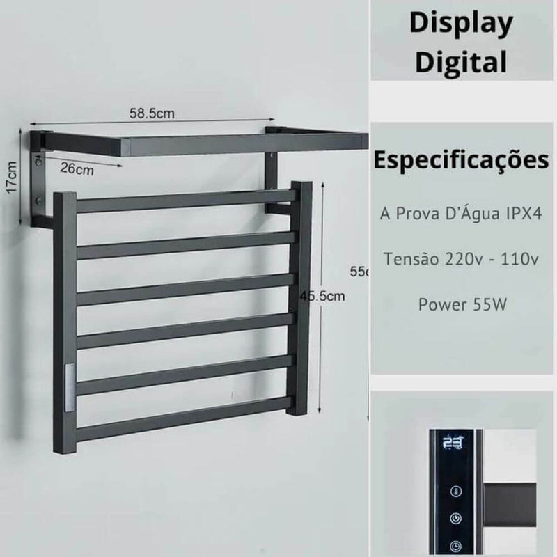 Toalheiro Térmico Termostático em Aço Inoxidável Display Digital Touch 110V / 220V