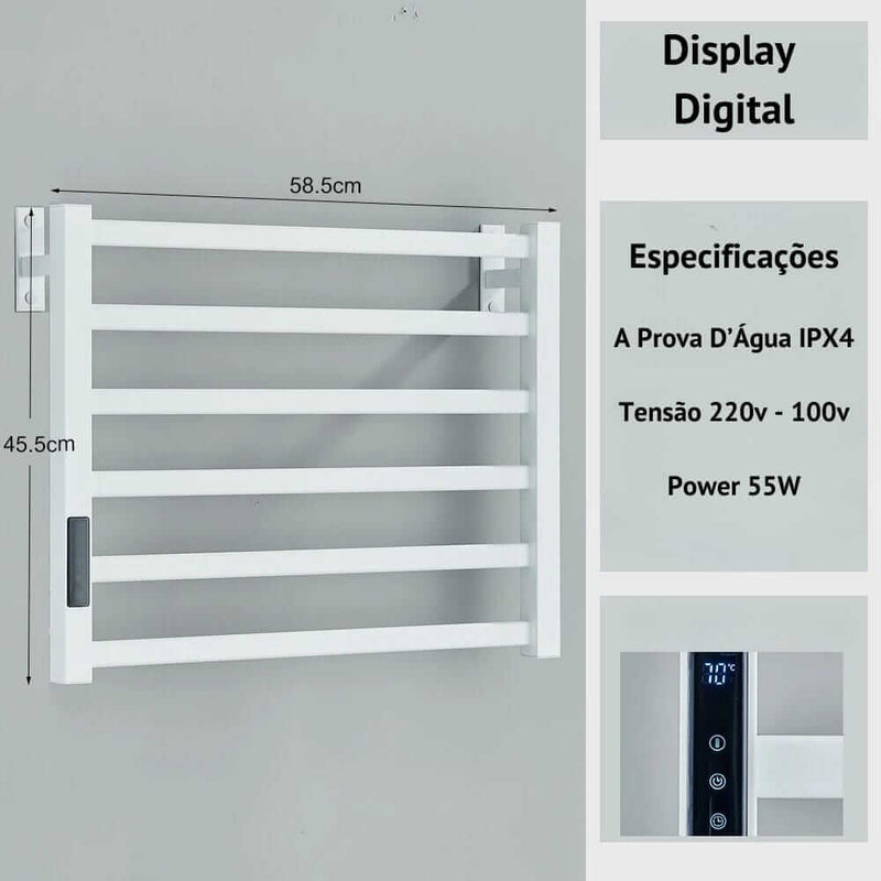 Toalheiro Térmico Termostático em Aço Inoxidável Display Digital Touch 110V / 220V