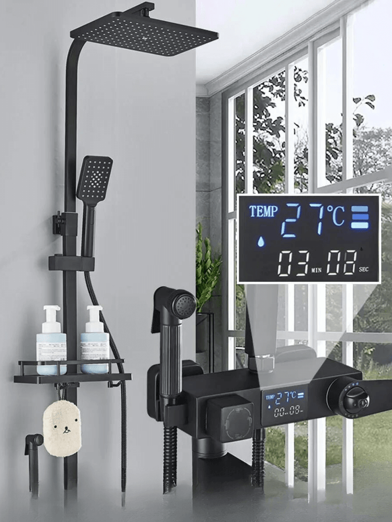 Chuveiro Completo Preto - Misturador Com Termostato e Display Digital