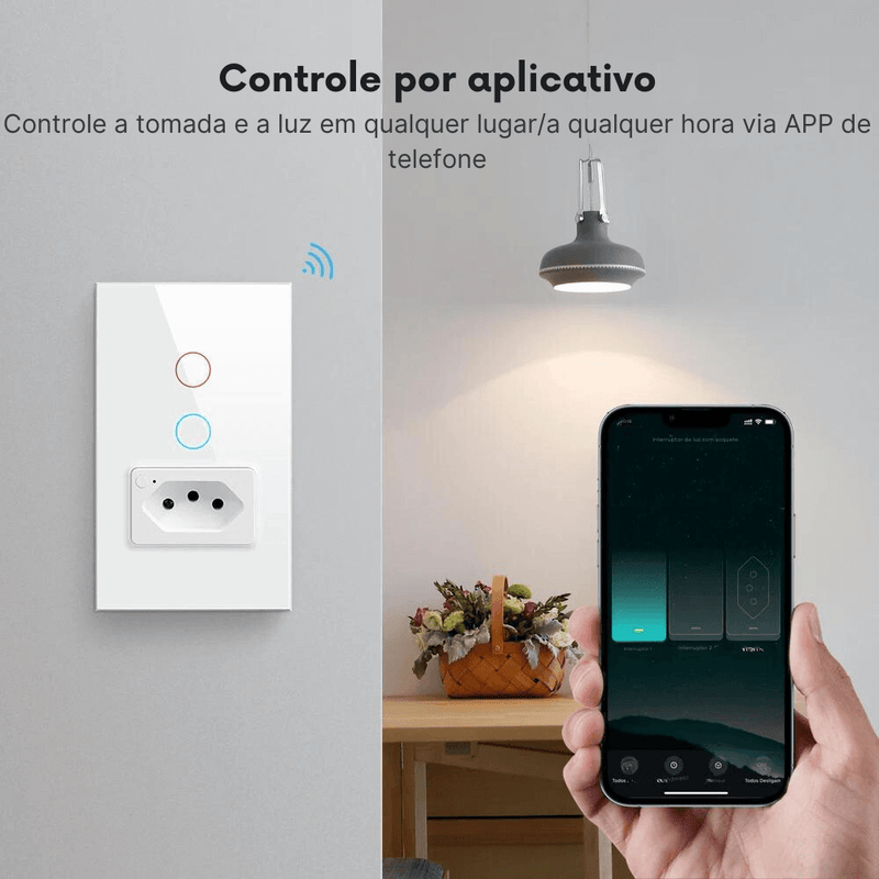 Interruptor c/ Tomada Smart Wi-Touch e Comando de Voz Tuya - Compatível com Alexa e Google Home