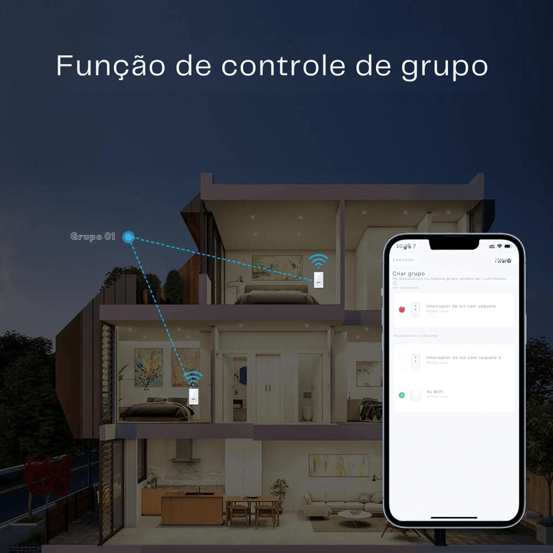 Interruptor c/ Tomada Smart Wi-Touch e Comando de Voz Tuya - Compatível com Alexa e Google Home