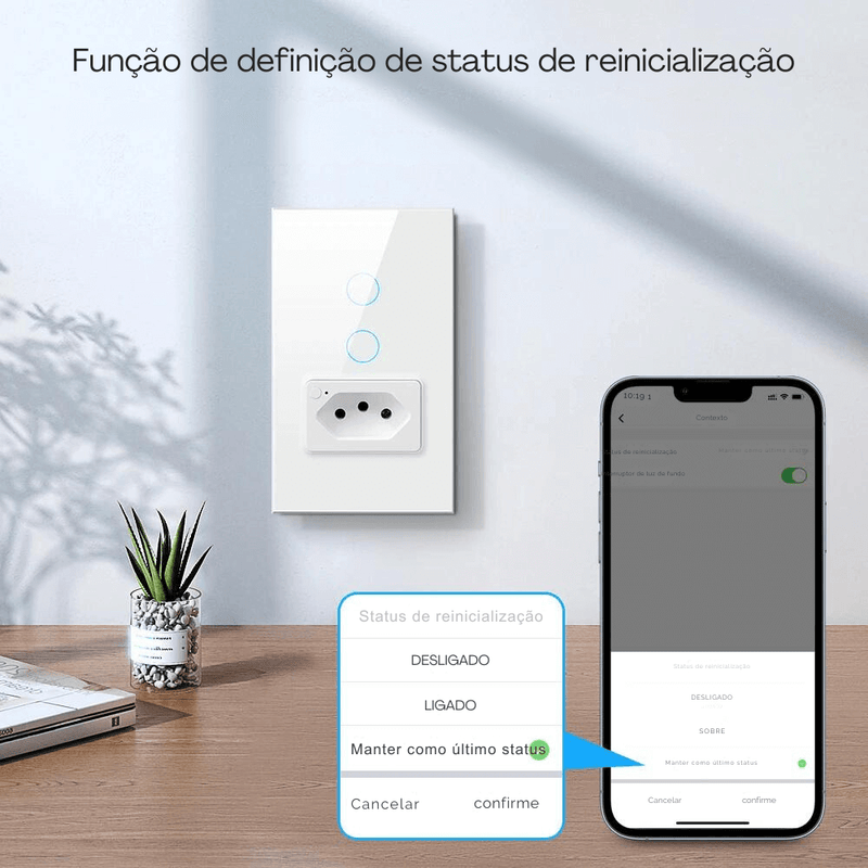 Interruptor c/ Tomada Smart Wi-Touch e Comando de Voz Tuya - Compatível com Alexa e Google Home