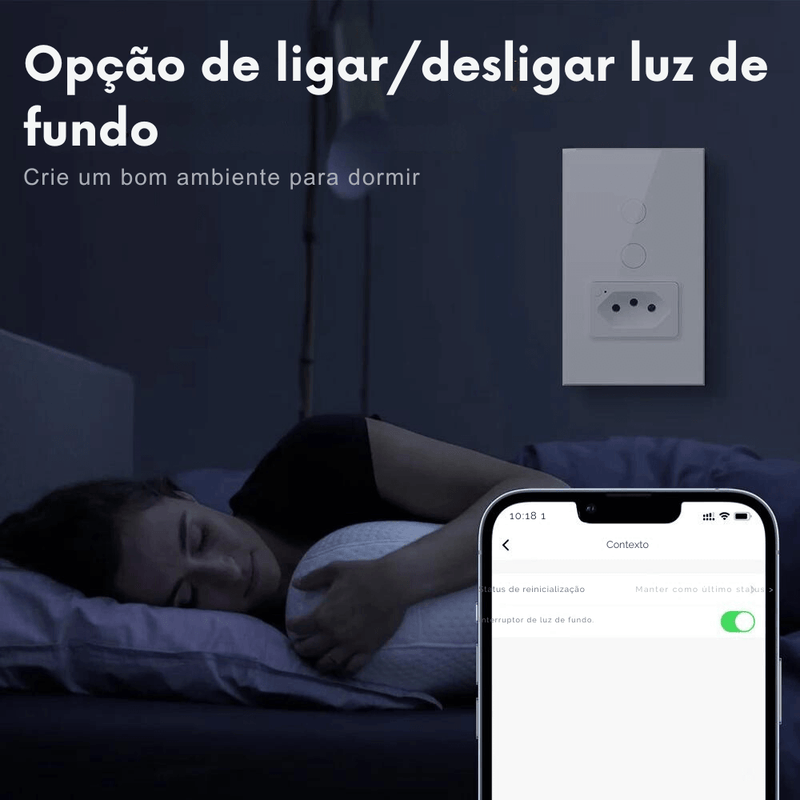 Interruptor c/ Tomada Smart Wi-Touch e Comando de Voz Tuya - Compatível com Alexa e Google Home
