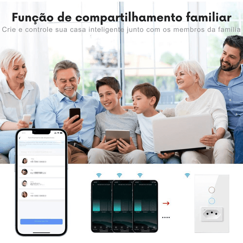 Interruptor c/ Tomada Smart Wi-Touch e Comando de Voz Tuya - Compatível com Alexa e Google Home