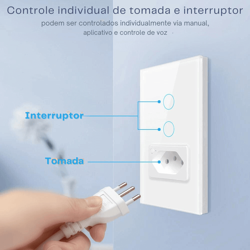 Interruptor c/ Tomada Smart Wi-Touch e Comando de Voz Tuya - Compatível com Alexa e Google Home